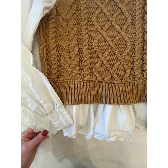 Anthropologie Women's Cable Knit Sweater Vest And Cotton Blouse Size M - Picture 4 of 9